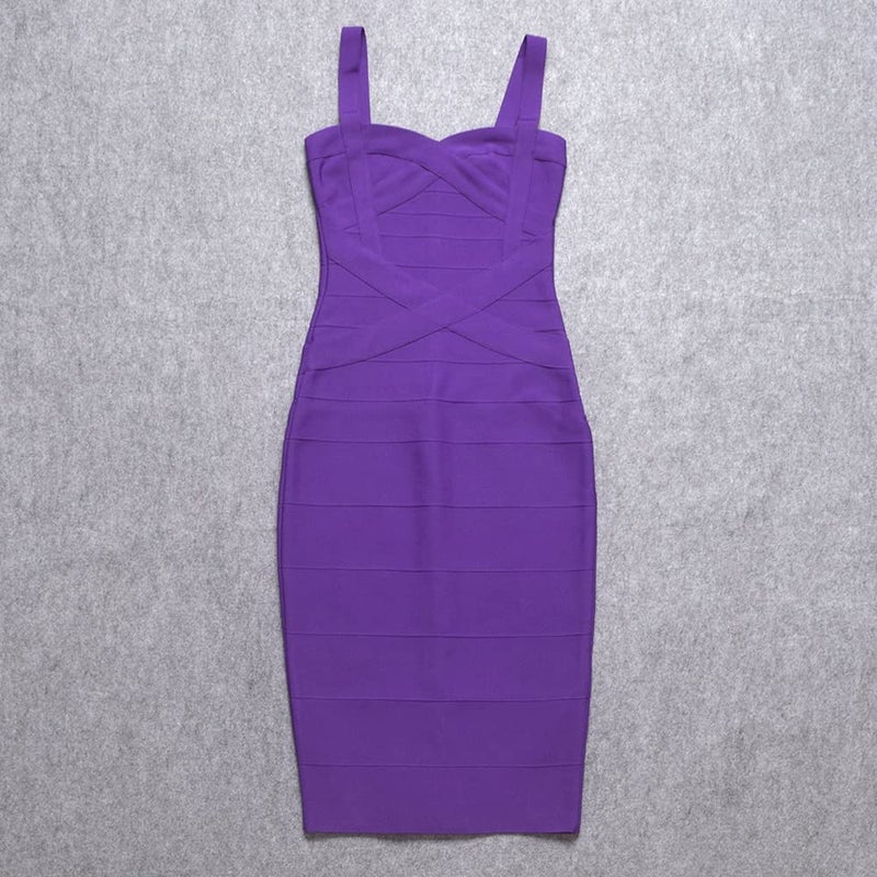 HLBandage Midi-Calf Solid Color Spaghetti Strap Rayon Bandage Dress(S,Purple) - Image 3
